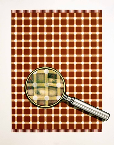 magnifying glass on fabric pattern