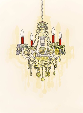 Screenprint with chandelier and shadows