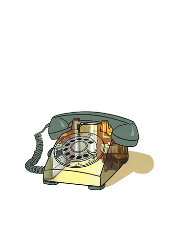 Rotary telephone with kitchen scene