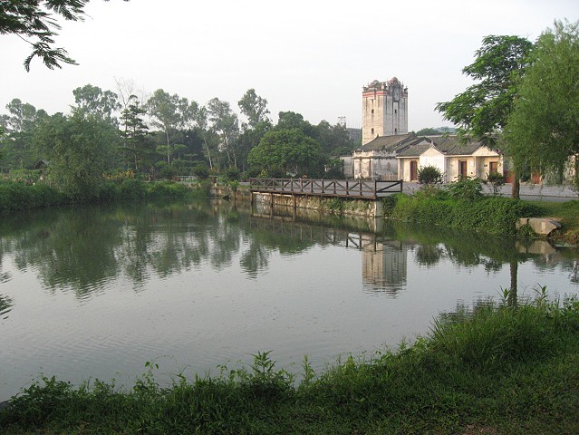 View across pond near housing