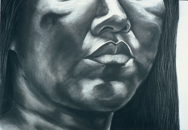 Charcoal drawing, face, black & white