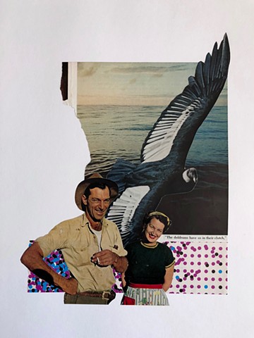 collage with happy loving couple and bird