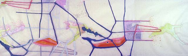 Abstract scroll drawing of body and mapping systems by Kathleen Thum