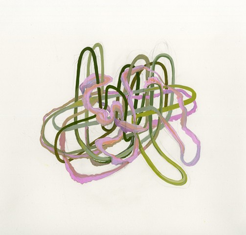 Gouache drawing and painting of organic pipelines, tubing and cables by Kathleen Thum