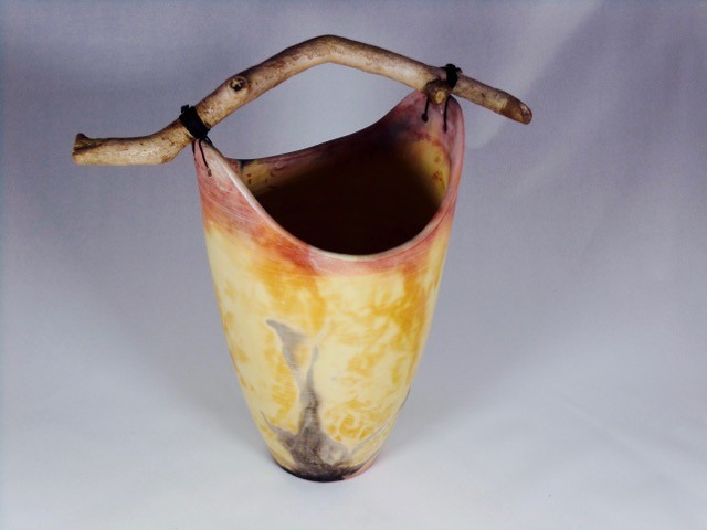 Large vessel saggar fired with Ferric Chloride and Horse Hair 