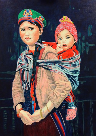 Tamang, mother, child, son, oil, silver