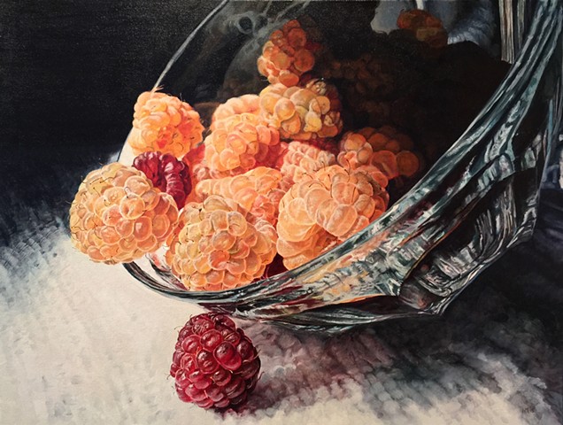 Golden Raspberries, Raspberry Painting, Photo Realism, Food Painting, Hyper-realism