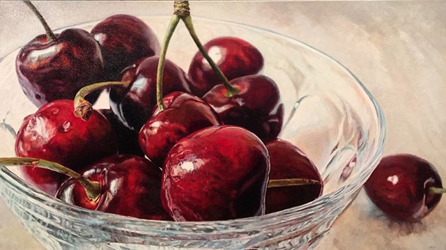 Cherries, Still Life, Fruit Painting, Oil Painting, Photo Realism, Red Fruit, Food Painting, Red Painting, Hyper-realism