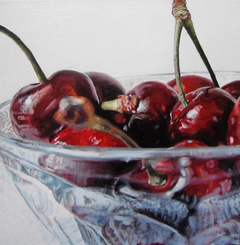 Cherries, Still Life, Fruit Painting, Oil Painting, Photo Realism, Red Fruit