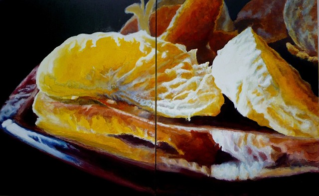 Tangerines, Red Plate, Still Life, Fruit Painting, Realism, Photo Realism, Oil Painting