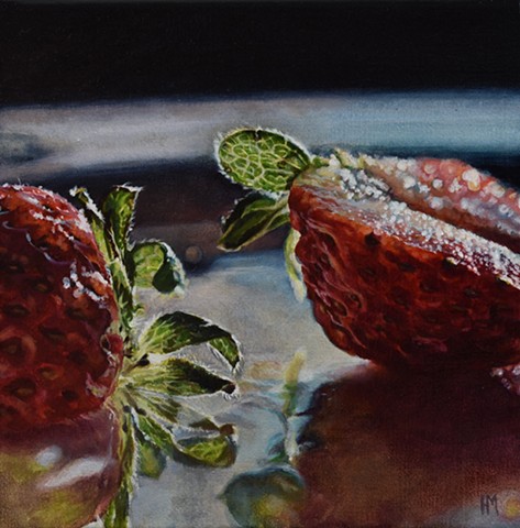 Strawberry painting, strawberries, home decor, red painting, still life, small work, fruit painting, hyperrealism, oil painting 