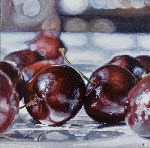 Cherry painting, Love, romance, red fruit, still life, oil painting 