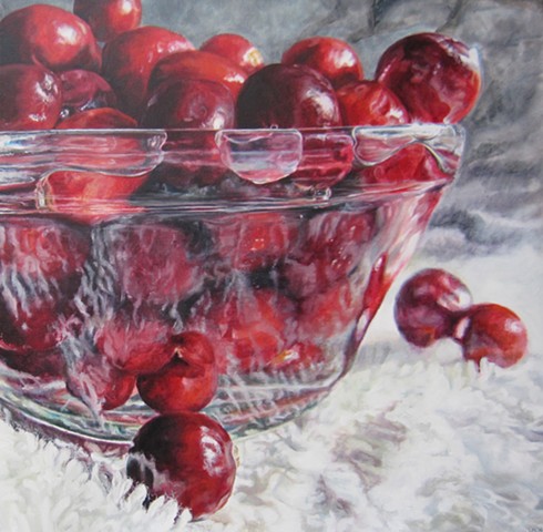 Cranberries, Still-Life Painting, Photo realism, Fruit Painting, Cranberries in Water