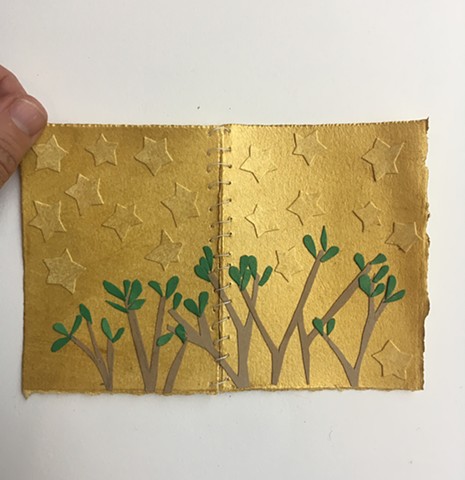 pocket size, foldable early spring tree line with stars