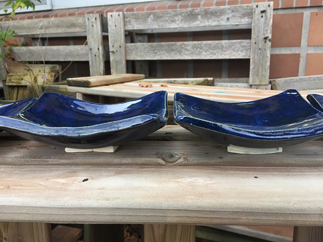 Curved Blue Glazed Plates (View 2)