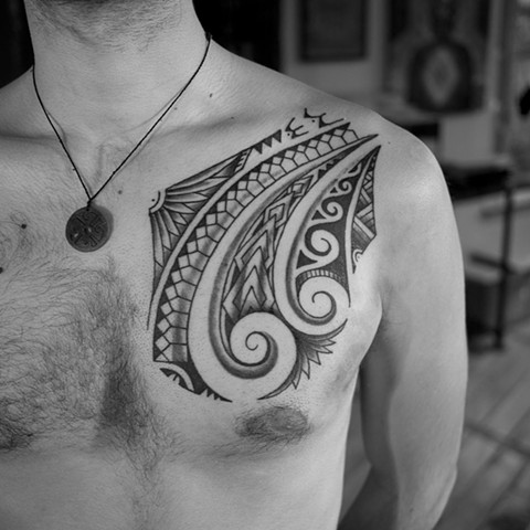 Tattoo by Mikel - Kelowna B.C. Canada. Marquesian and Kirituhi mix pec.