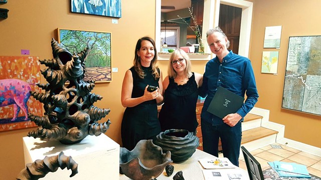 Wildflower Organic owners, Cori and Gunnar Hedman.
Photo taken after they purchased "Revolution" at the West Austin Studio Tour 2017 at Deborah Main Designs.