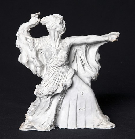 9" tall figurine in porcelain, inspired by the violence of the goddess in The Iliad, as well as on the Temple at Pergamon.