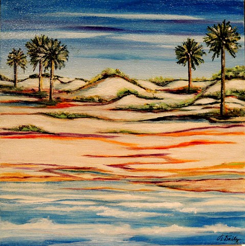 Five palms on beach