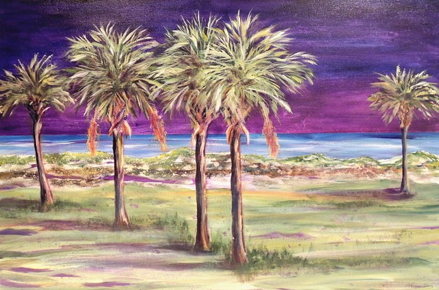 Palms against a blue/purple night sky