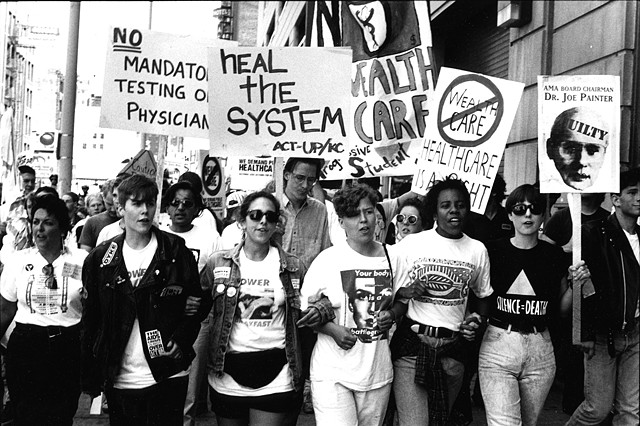 Women wearing "Power Breakfast" t-shirt during AMA demo, Chicago, June 1991. Photograph Genyphyr Novak