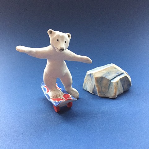 porcelain bear skateboarding