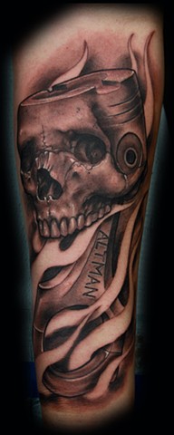 Eric james, skull tattoo, piston tattoo, hotrod tattoo, Phoenix tattoo artist, Arizona tattoo