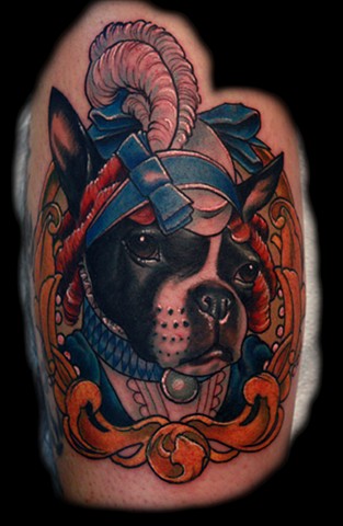 french bulldog tattoo, dog portrait, color tattoo, blind tiger tattoo, eric james tattoo 