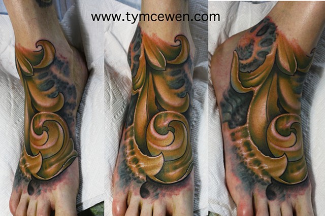Bio organic filigree tattoo design on the foot