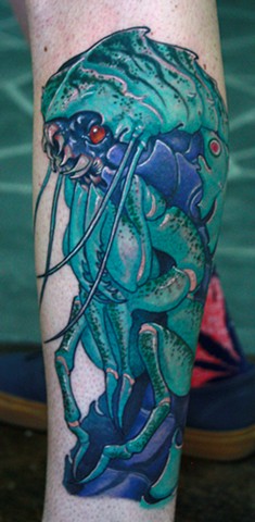 bug tattoo, scary tattoo, creature tattoo, color tattoo, eric james tattoo, arizona tattooer, phoenix tattoo artist, the blind tiger