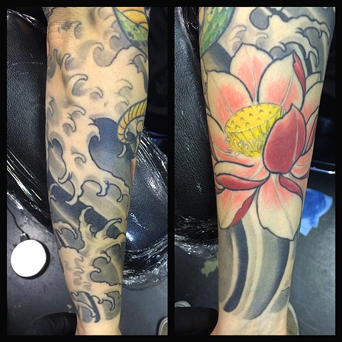 lotus tattoo, color tattoo, eric james tattoo, eric james, the blind tiger tattoo, arizona tattoo artist, phoenix tattoo artist, flower tattoo, lotus flower