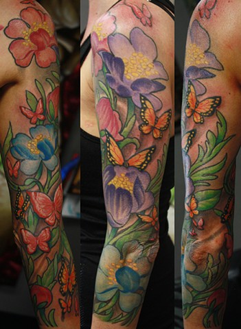 eric james tattoo, best tattoo arizona, the blind tiger, butterfly tattoo, flower tattoo, color tattoo, portrait 