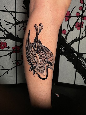 Best color tattoos, New School Tattoo, Phoenix, Arizona Tattoo Artist, Custom tattoos, crane, traditional Japanese