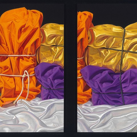 detail of still life painting by Pamela Sienna - diptych visual stutter painting of cloth