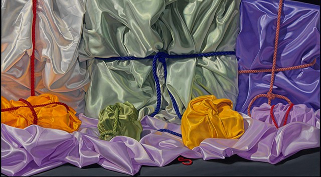 detail of oil painting of satin cloth by Pamela Sienna - Seven Ways to Remember (visual stutter) triptych
