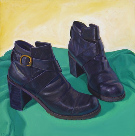 Wardrobe Study Two ( Alibi black boots from 1995) by Pamela Sienna - oil painting 1990's black boots, oil painting