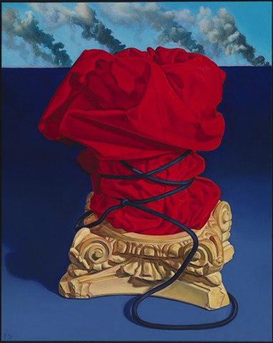 Pamela Sienna oil paintings, contemporary still life, paintings of cloth and smoke