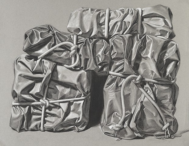 charcoal drawing of cloth still life by Pamela Sienna