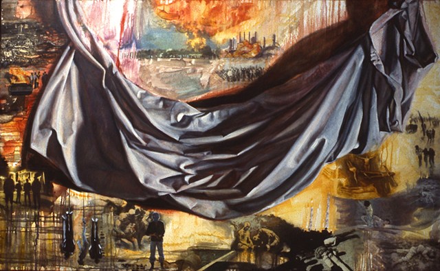 Pamela Sienna oil painting draped cloth. Woman artist.