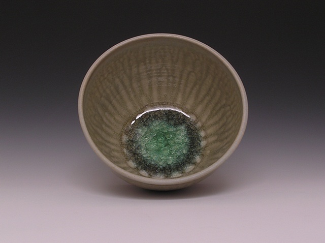 Hickory Ash Serving Bowl with Green Glass