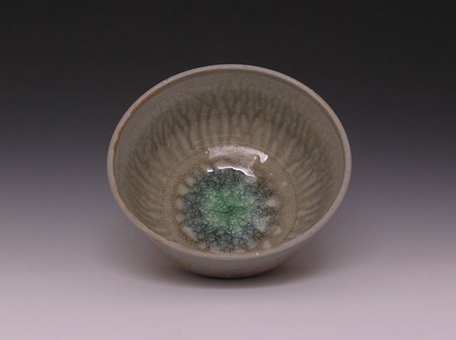 Hickory Ash Serving Bowl with Blue-Green Glass