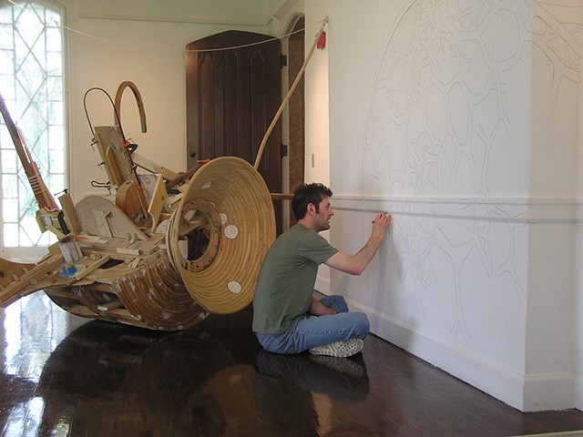 At the LAL's Loudoun House creating the drawing for Tankship, part of the exhibition titled Wall to Wall
