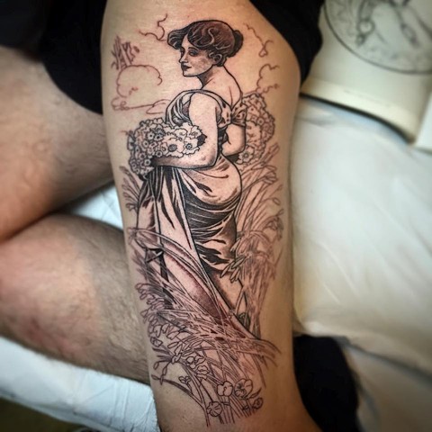 Alphonse Mucha Tattoo in Progress