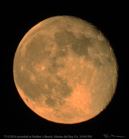 Waning SuperMoon photographed with a Meade 1,000 milemiter telesccope and Canon digital T3i camera