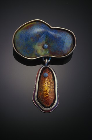 silver and enameled brooch