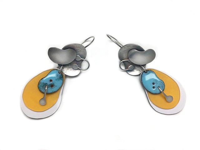 earrings made of silver, vitreous enamel on copper and plastic