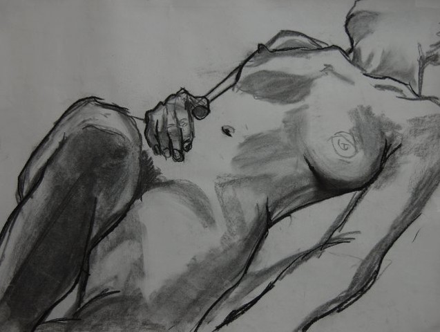Relaxed nude, female, 2012; Charcoal on paper