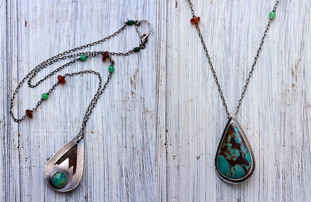 Hidden Mountain Lake Necklace in Sterling with Double Turquoise