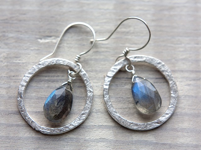 Hammered Hoops with Labradorite