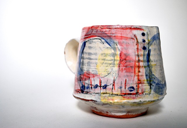 mug, glazed earthenware, underglaze, slip, 2019